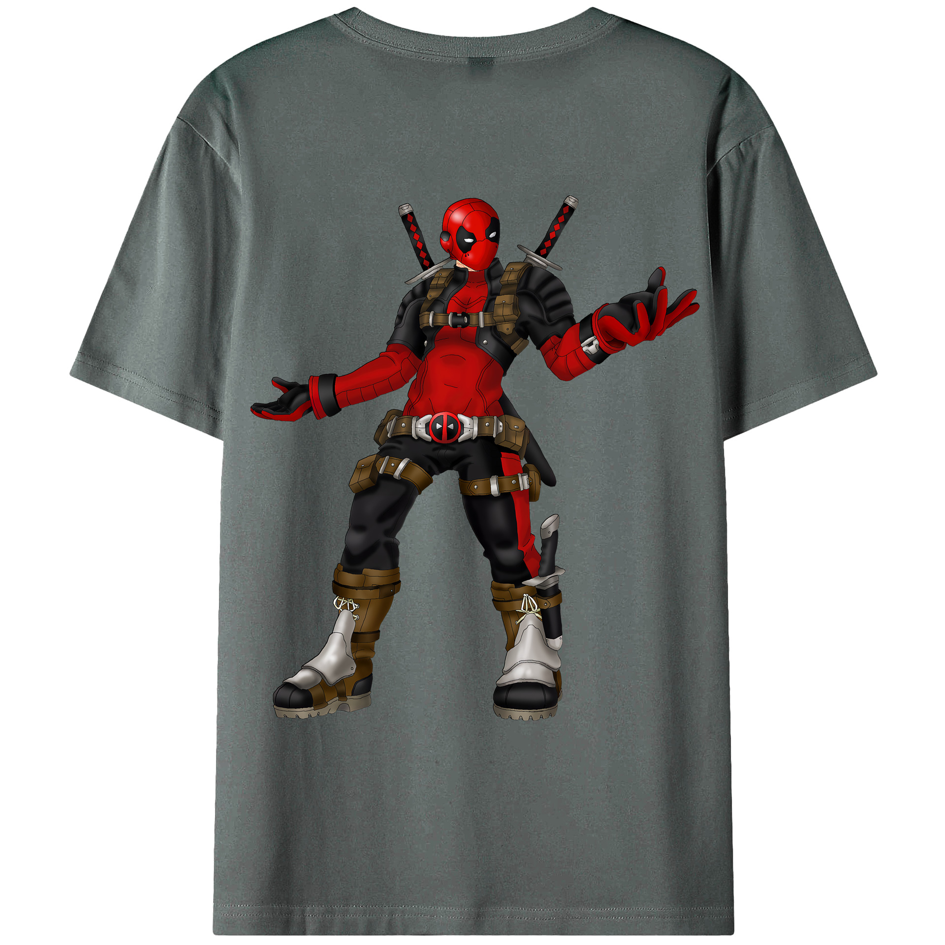 （画像用） Deadpool デッドプール 綿100％ メンズ半袖Tシャツ（バックプリント） 通気性
